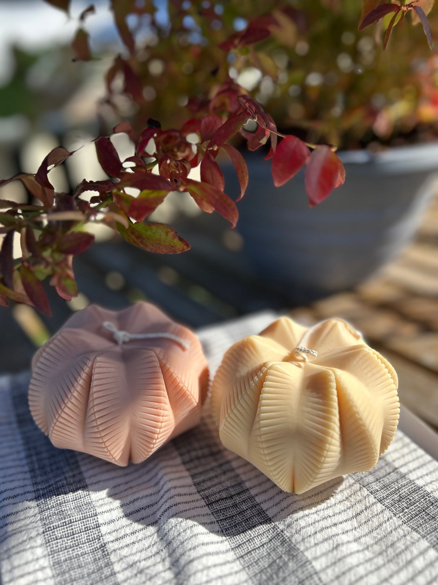 Cream Ribbed Pumpkin Candle