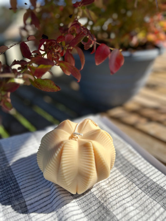 Cream Ribbed Pumpkin Candle