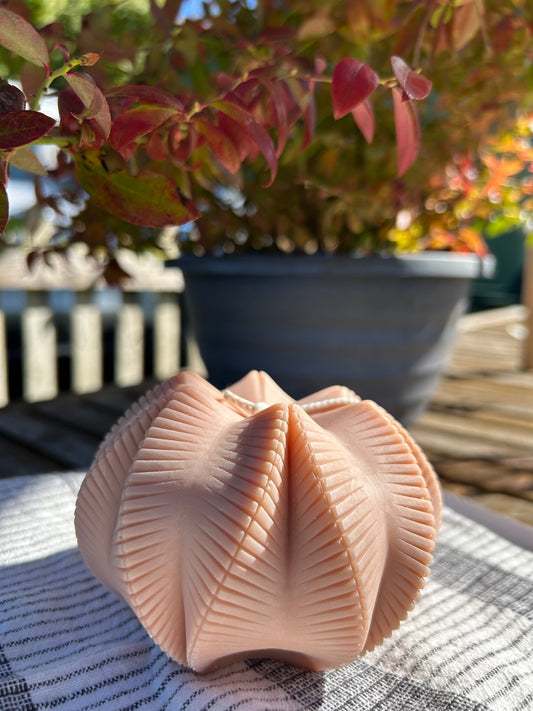 Mauve Ribbed Pumpkin Candle
