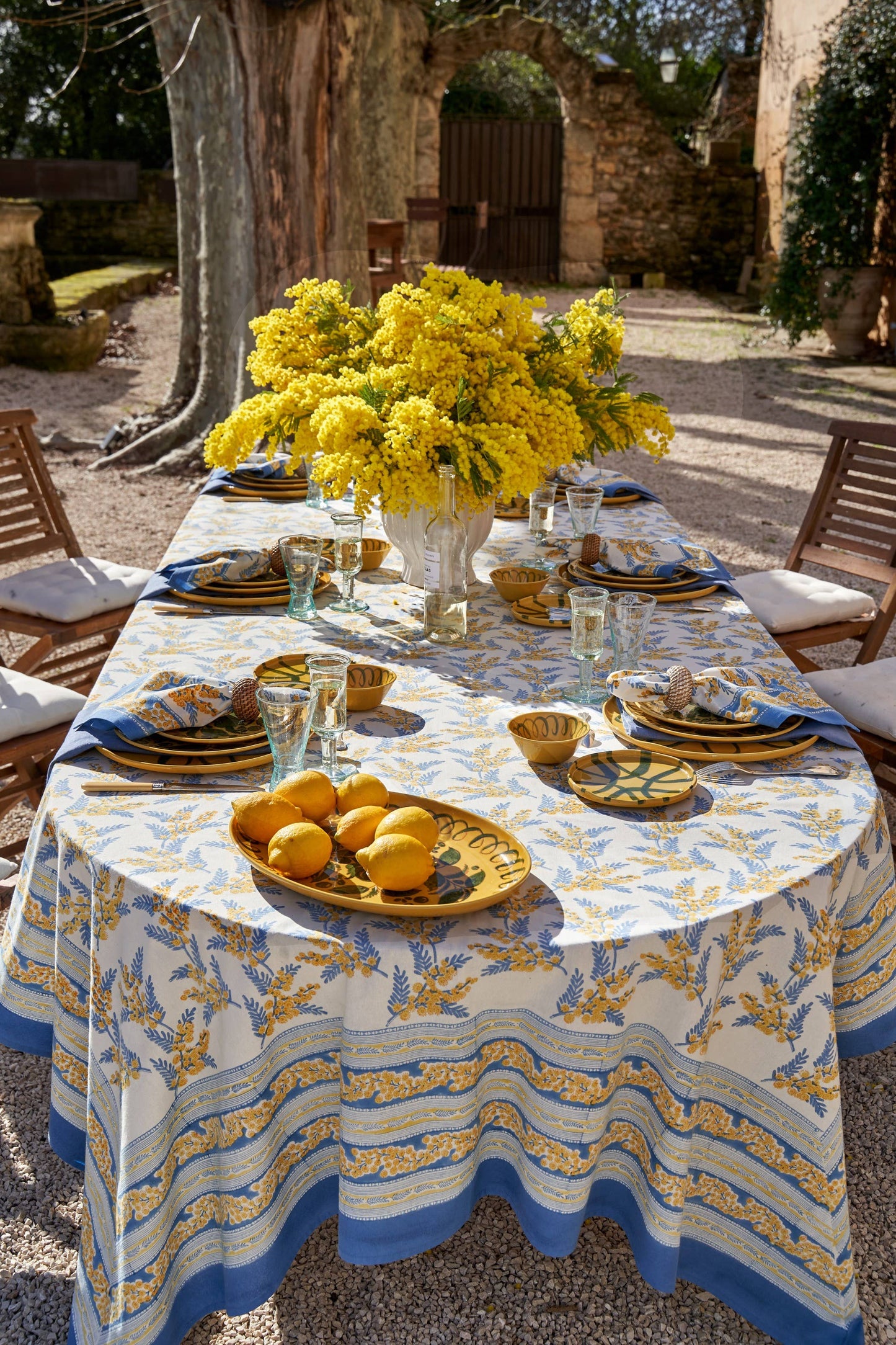 Mimosa Blue & Yellow French Tablecloth